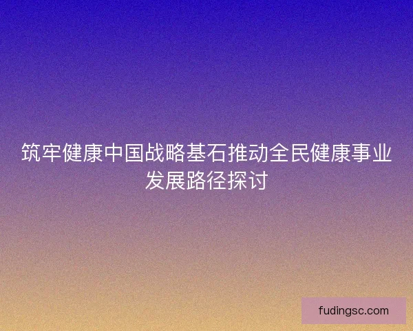 筑牢健康中国战略基石推动全民健康事业发展路径探讨