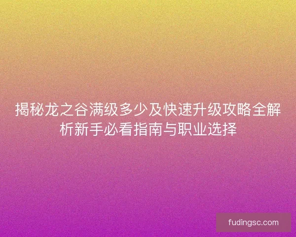 揭秘龙之谷满级多少及快速升级攻略全解析新手必看指南与职业选择