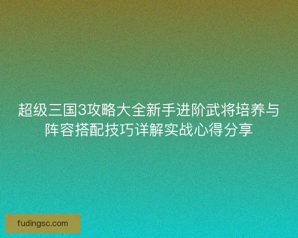 超级三国3攻略大全新手进阶武将培养与阵容搭配技巧详解实战心得分享